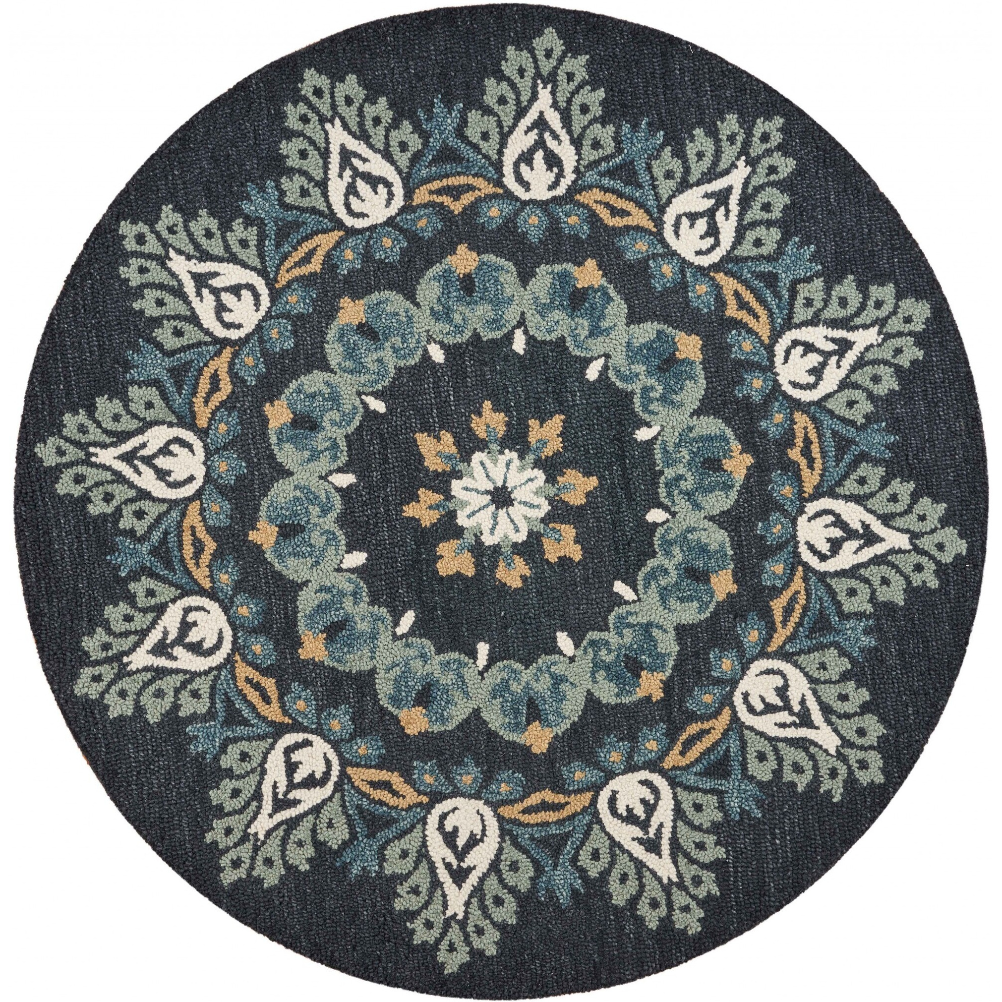 4 Round Black Floral Paradise Area Rug