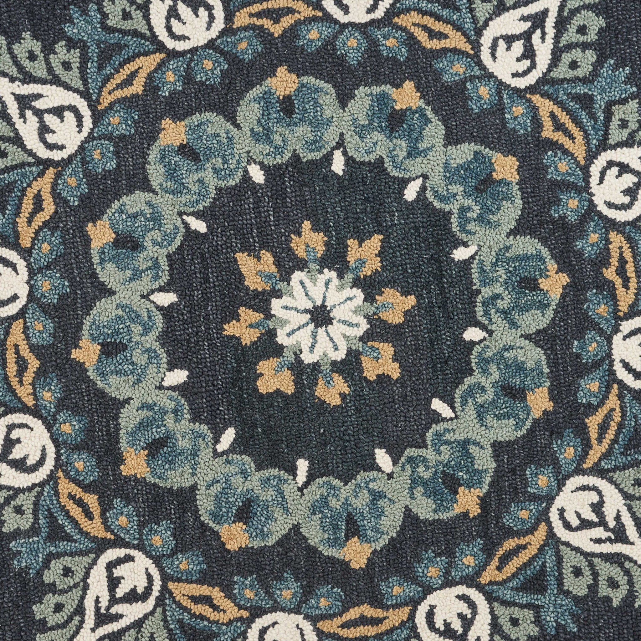 4 Round Black Floral Paradise Area Rug