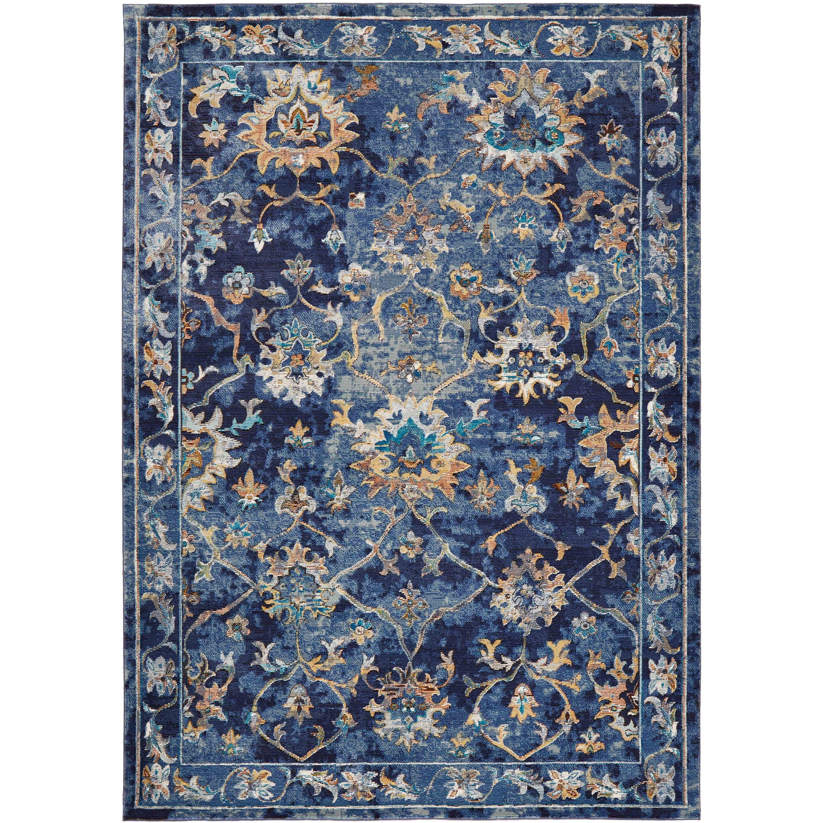 9 X 12 Blue And Gold Jacobean Area Rug