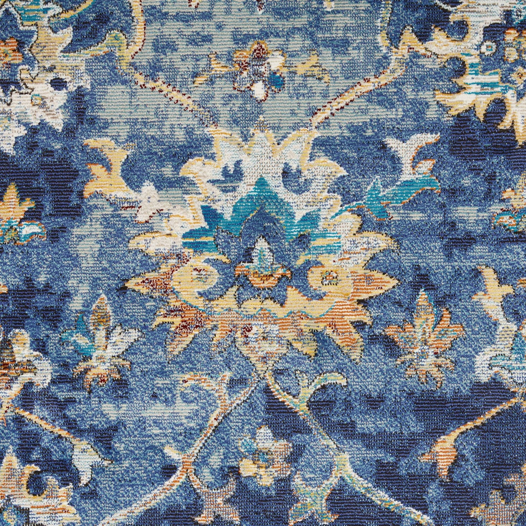 9 X 12 Blue And Gold Jacobean Area Rug