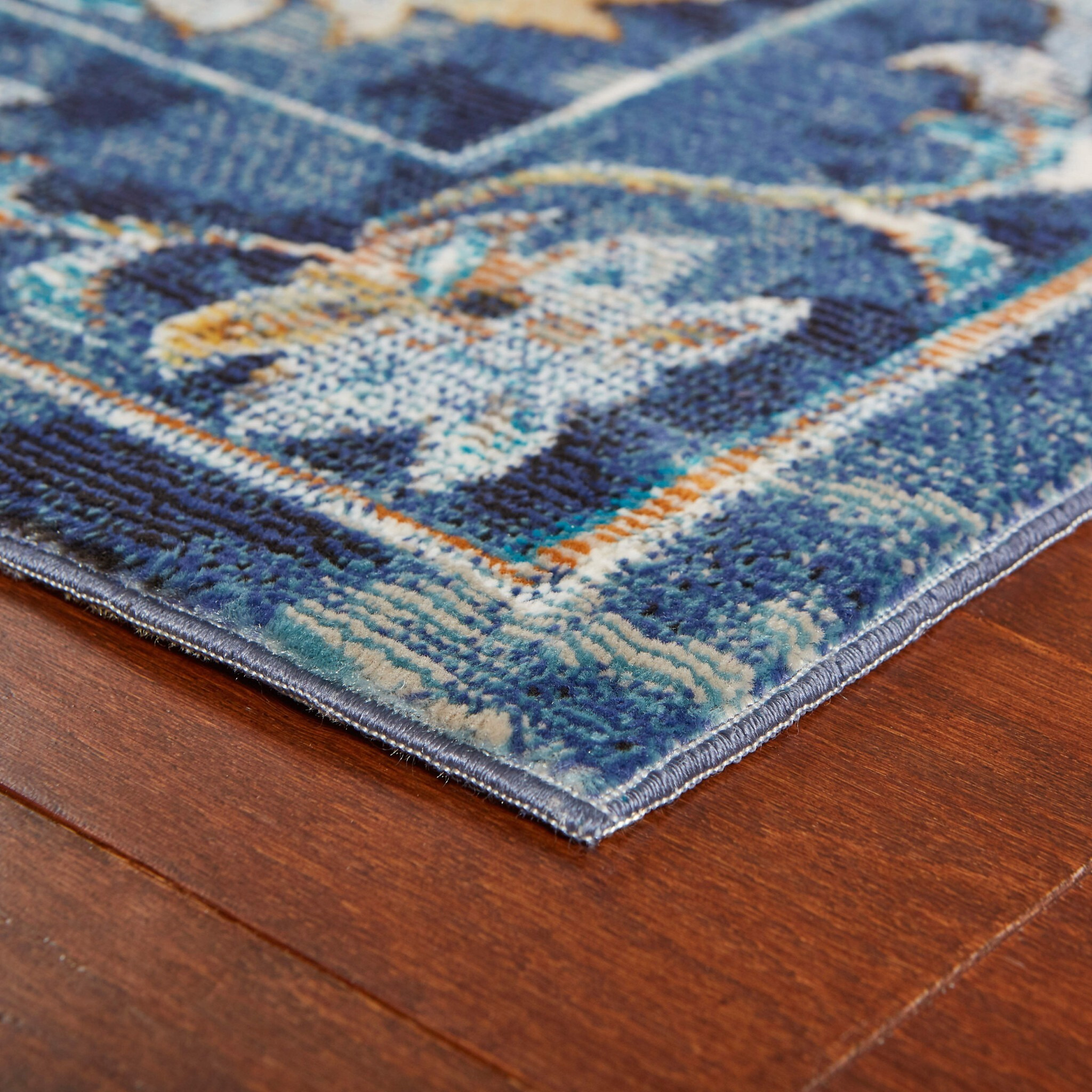 9 X 12 Blue And Gold Jacobean Area Rug