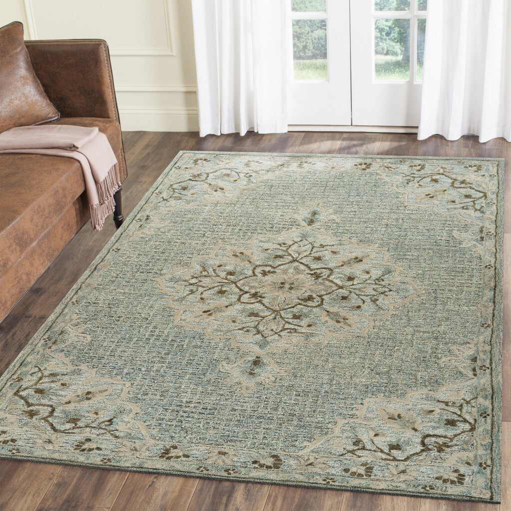 8 X 10 Blue And Beige Flor Medallion Area Rug