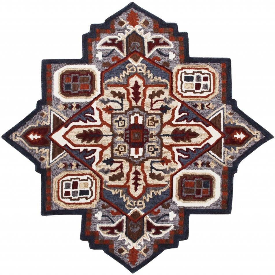 5 Maroon And Gray Medallion Area Rug