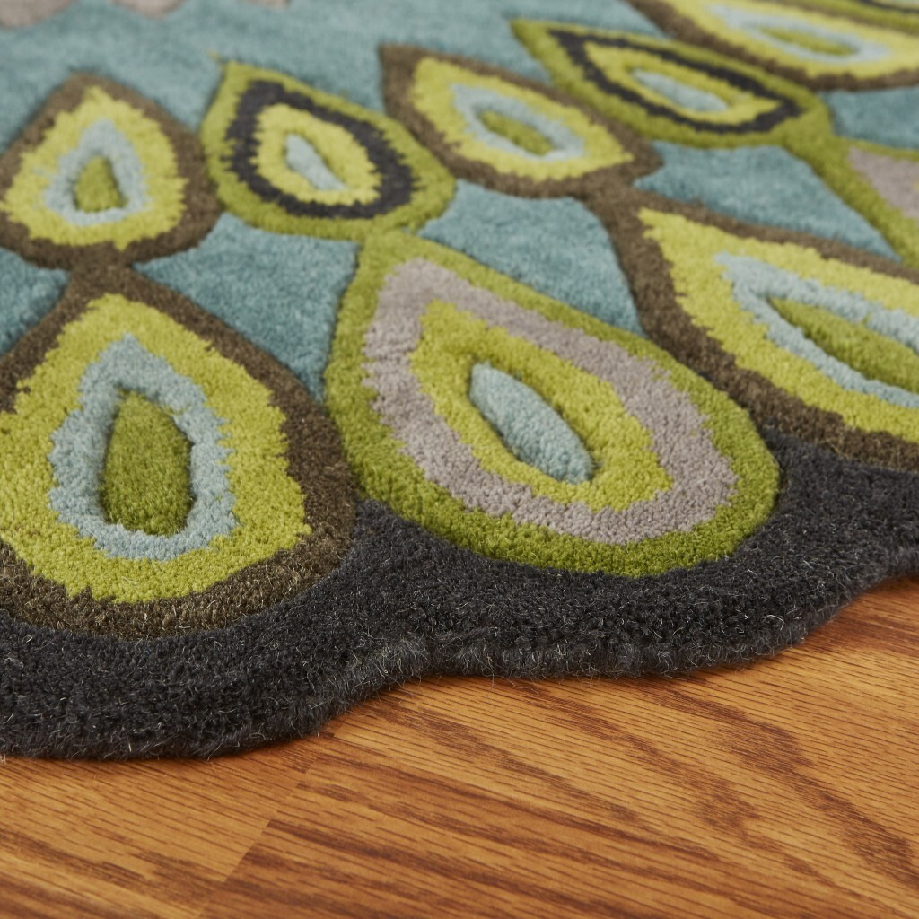 5 Round Green Peacock Feather Area Rug