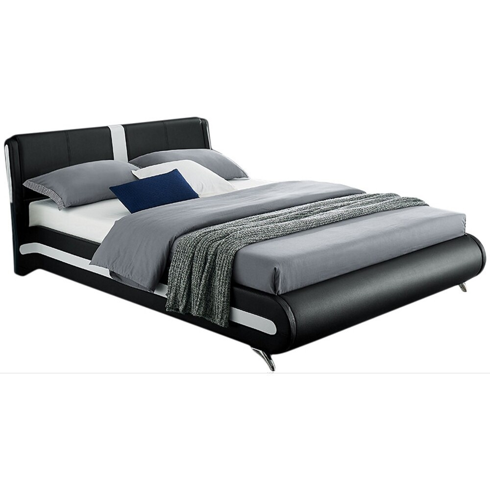 Black Platform Queen Bed With Two Nightstands