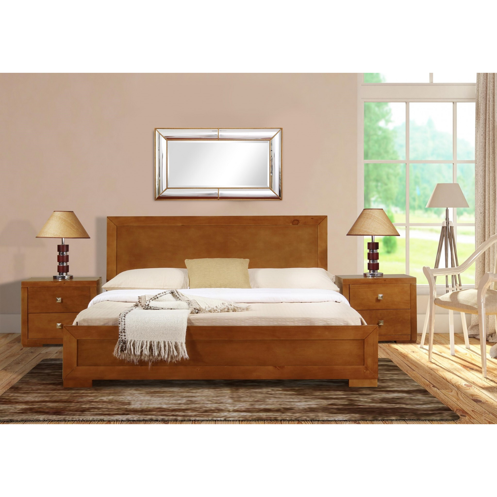 Oak Wood Queen Platform Bed