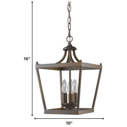 Vintage Brown Metal Tapered Hanging Light