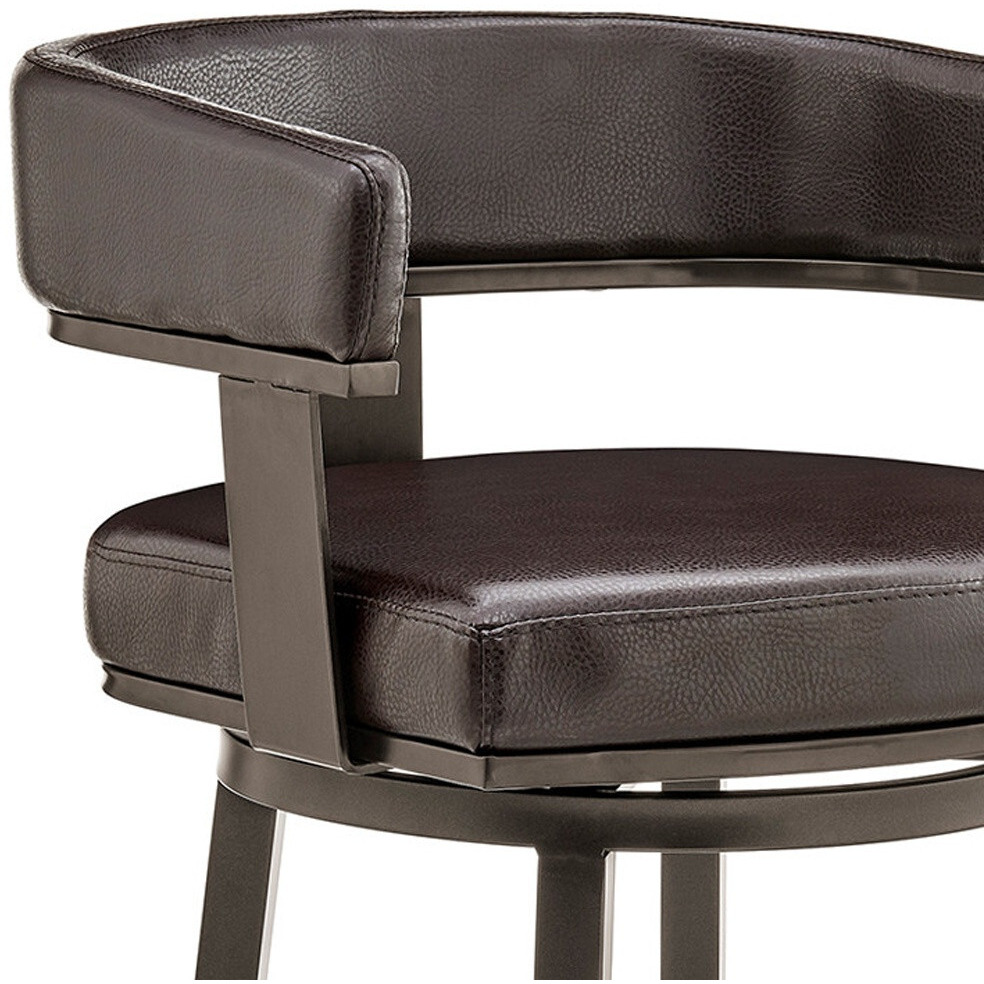 34"" Chocolate Faux Leather And Iron Swivel Low Back Counter Height Bar Chair