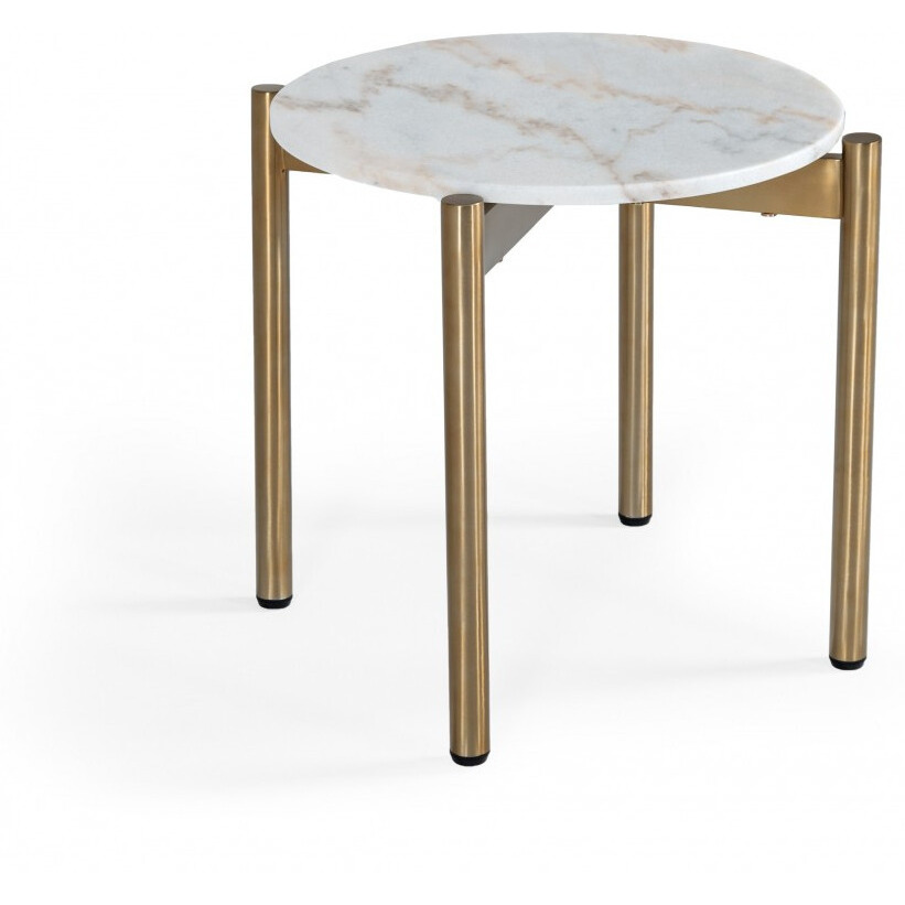 22"" Gold And White Marble Round End Table