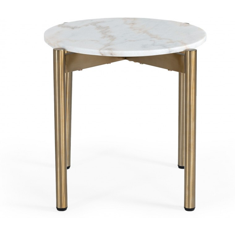 22"" Gold And White Marble Round End Table