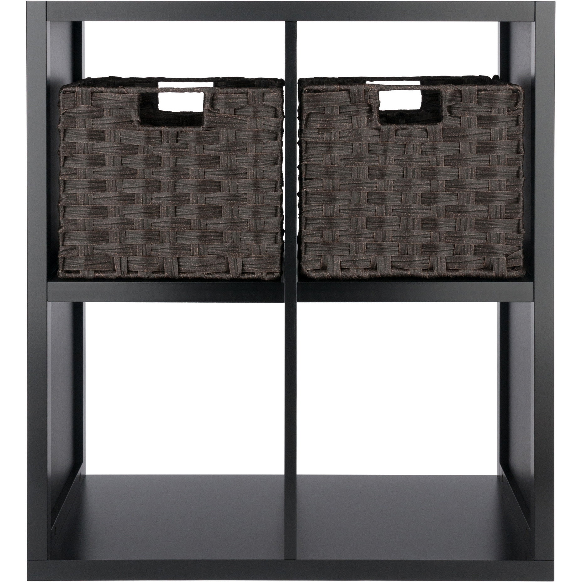 Timothy 3-Pc 2X2 Storage Shelf With 2 Foldable Woven Baskets  Black And Chocolate