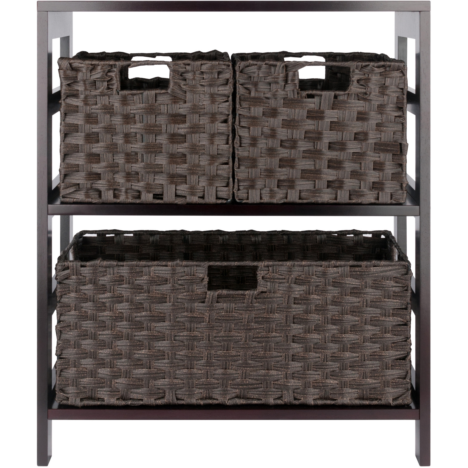 Leo 4-Pc Storage Shelf With 3 Foldable Woven Baskets  Espresso And Chocolate