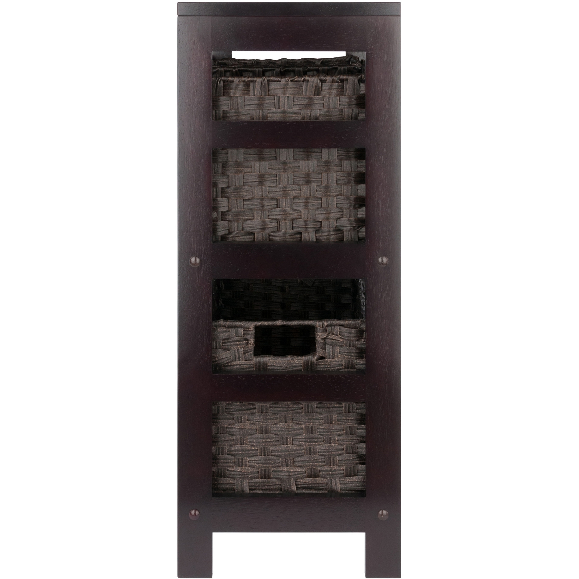 Leo 4-Pc Storage Shelf With 3 Foldable Woven Baskets  Espresso And Chocolate