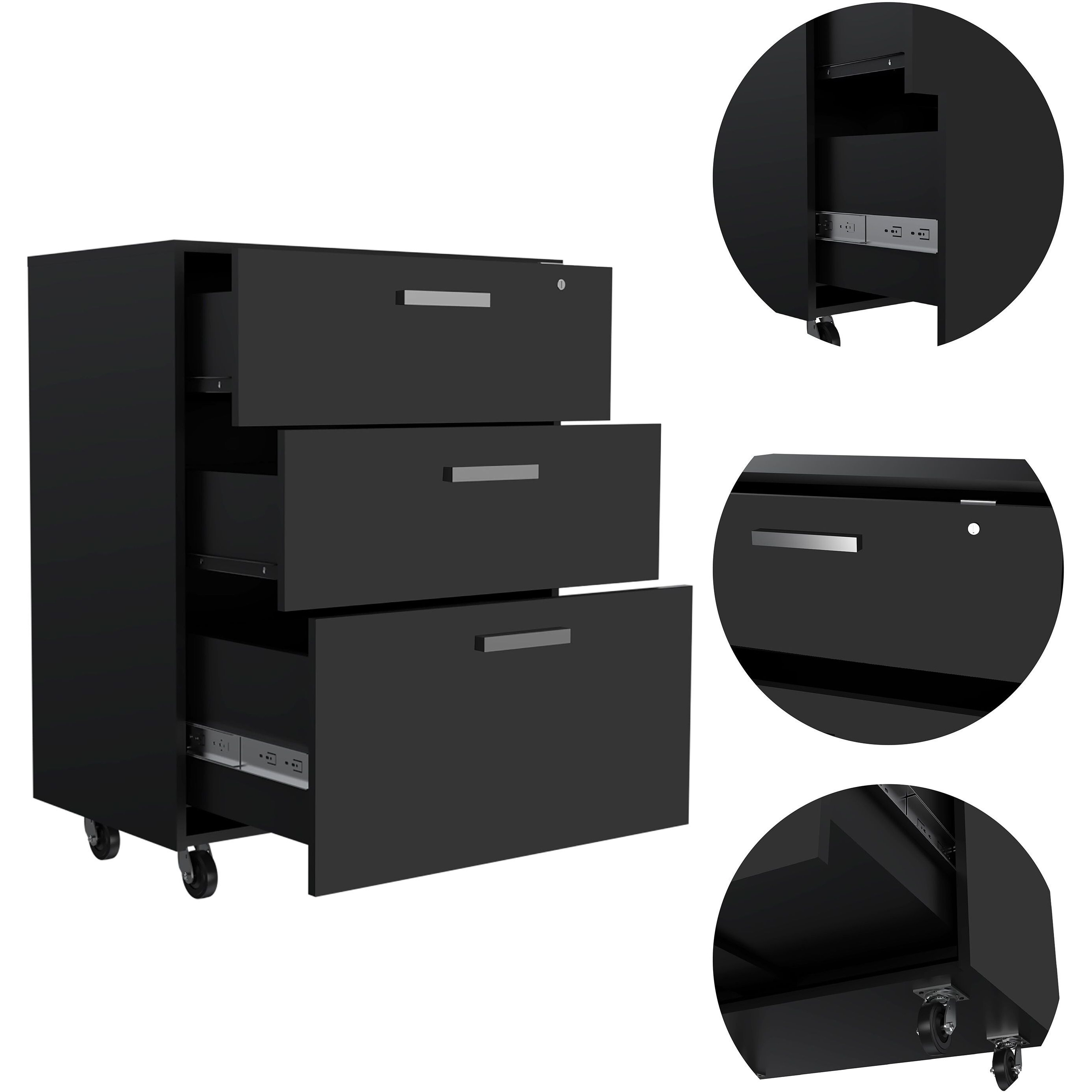 Medford 3-Drawer Rectangle Chest With Caster Black Wengue(D0102H767Rp)