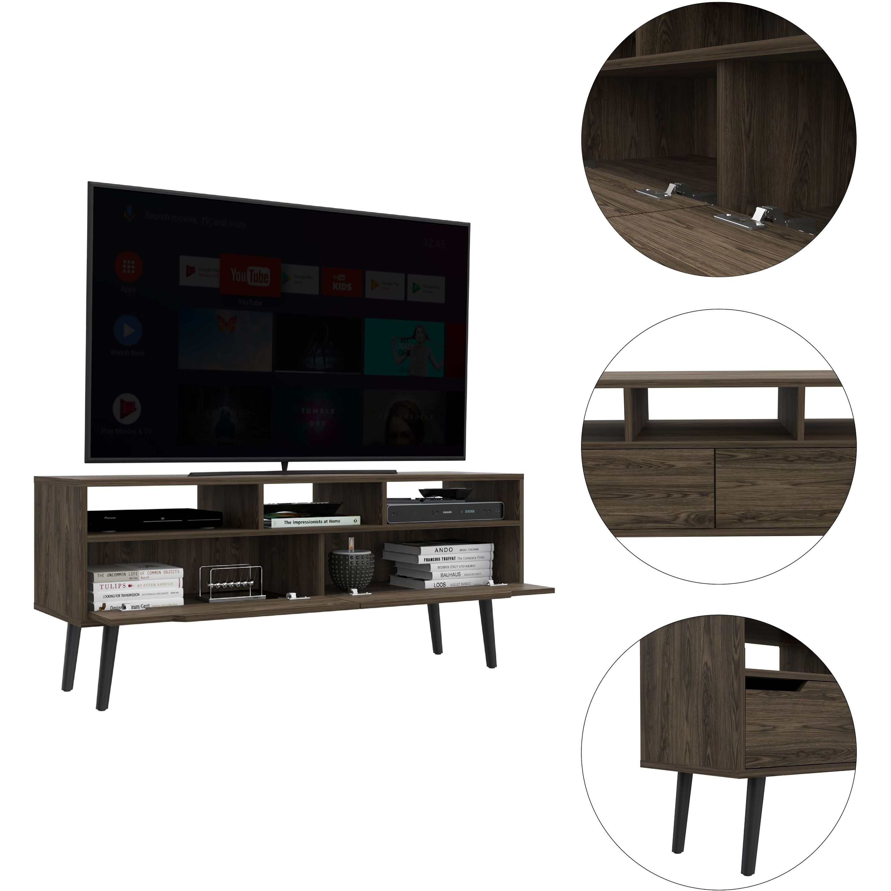 New Haven 2-Drawer 3-Shelf Tv Stand Dark Walnut(D0102H76Xrt)