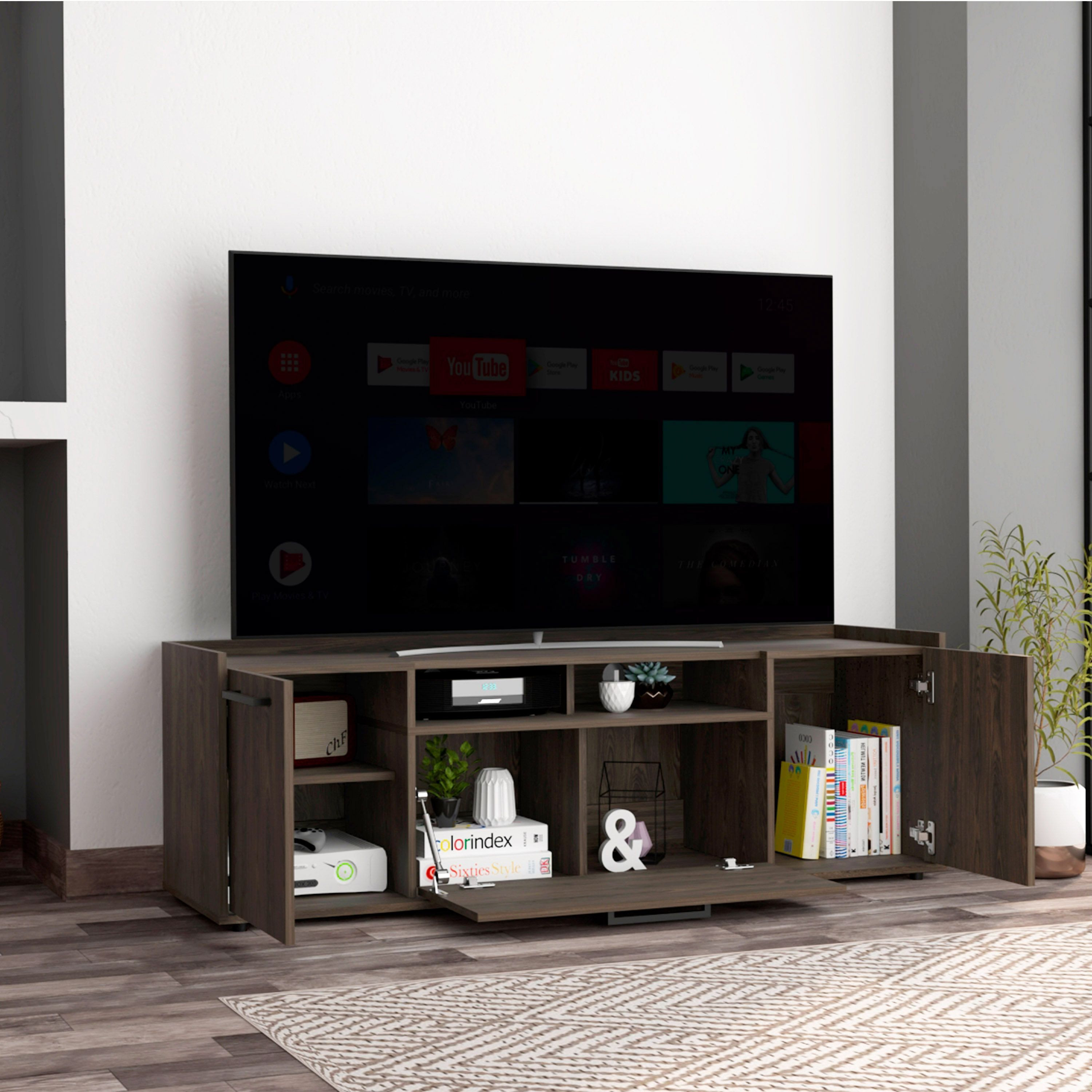 Brock Rectangle 2-Door Tv Stand Dark Walnut(D0102H76Huj)