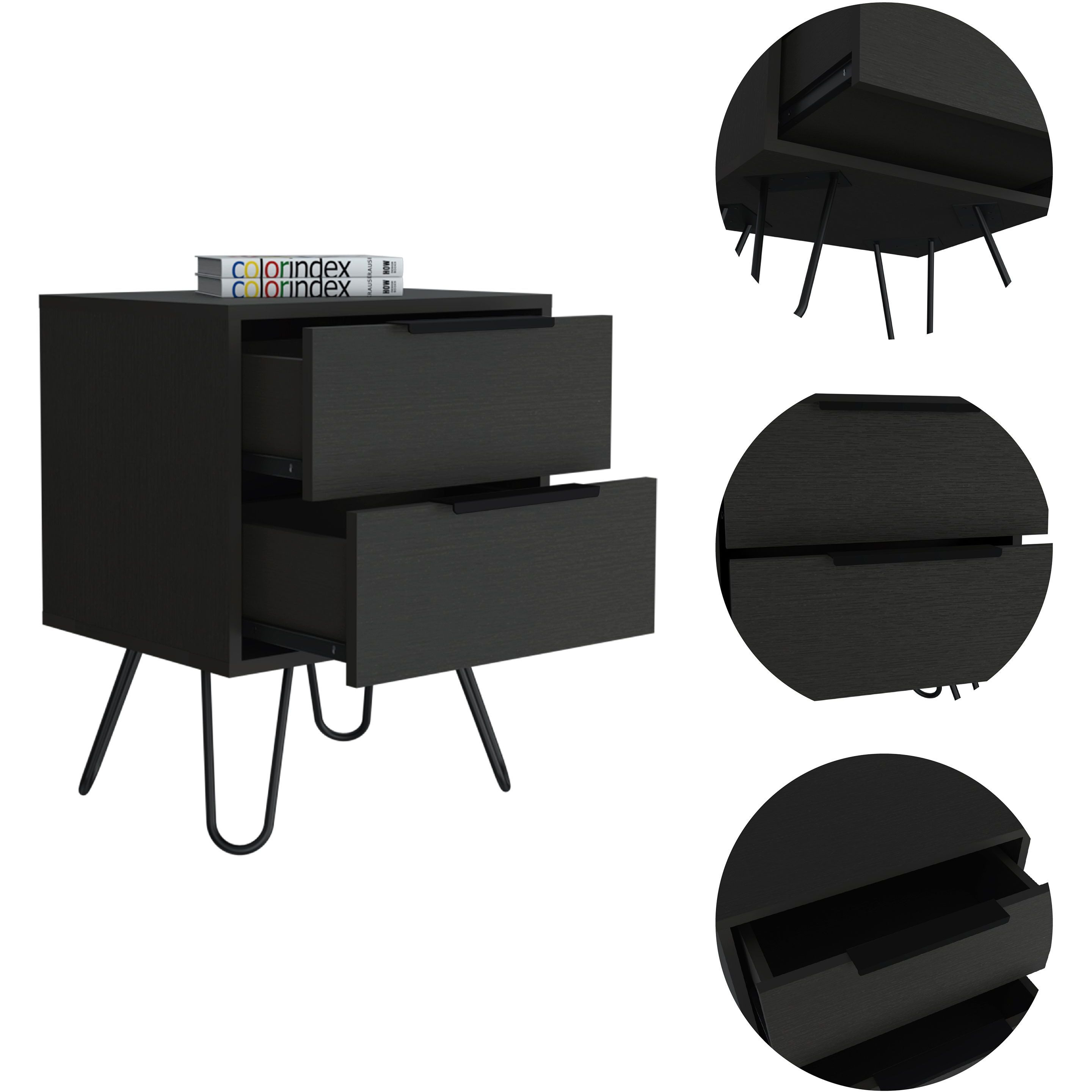 Mansfield 2-Drawer Rectangle Nightstand Black Wengue(D0102H76Xht)