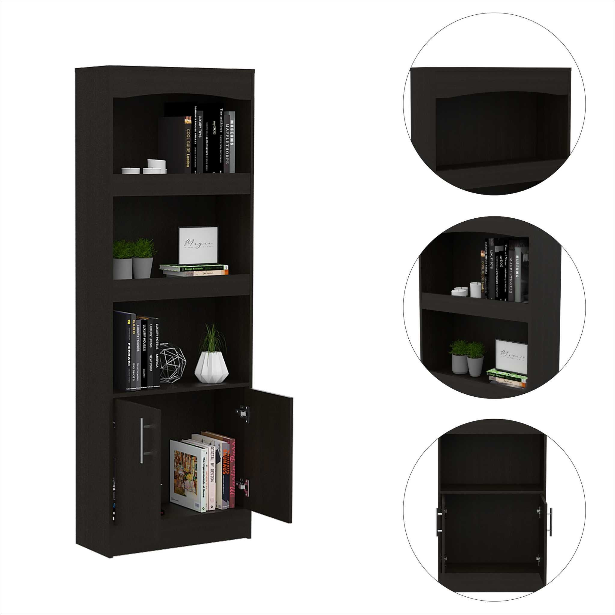 Shell Beach 1-Drawer 3-Shelf Bookcase Black Wengue(D0102H76Xhx)