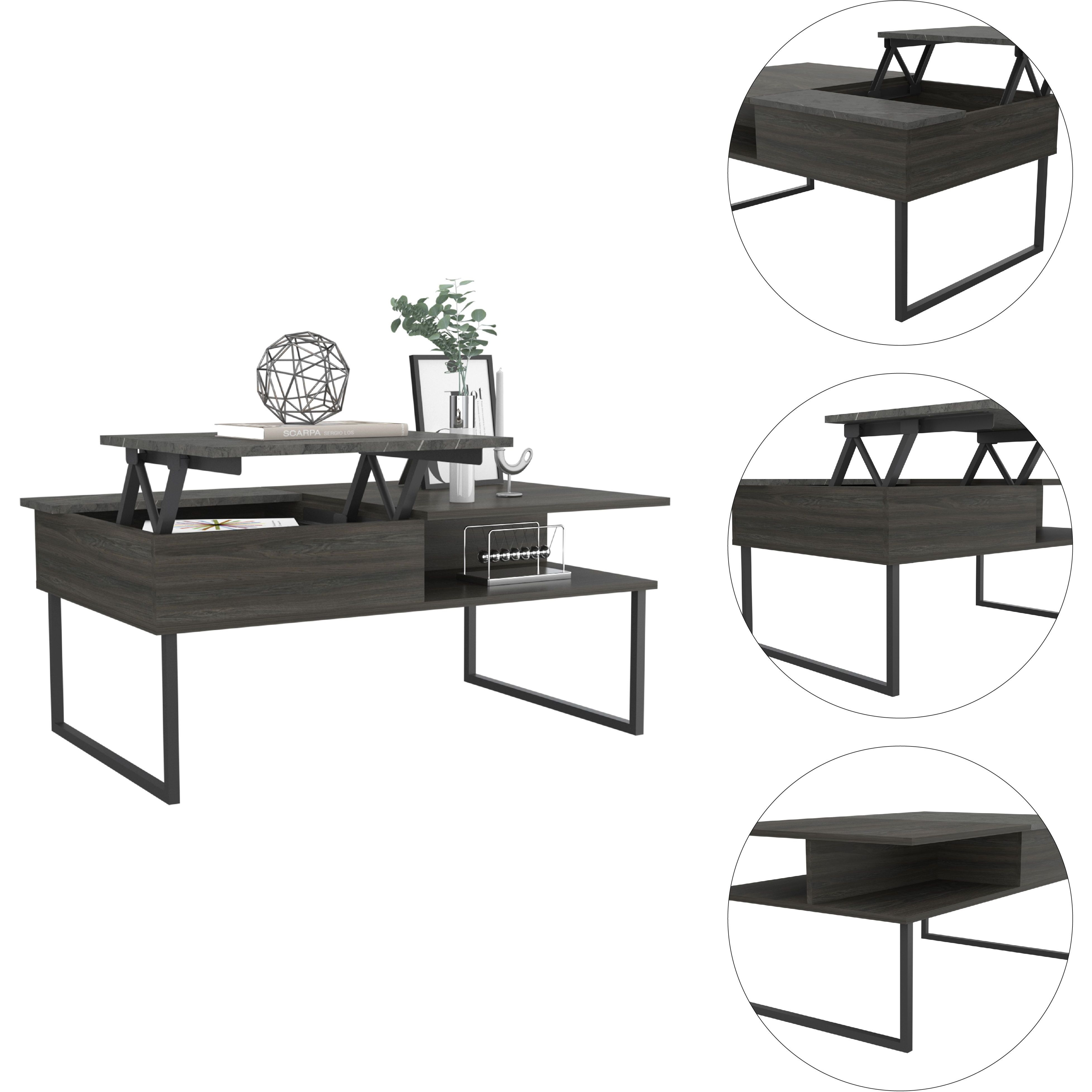 Squire 1-Shelf Lift Top Coffee Table Carbon Espresso And Onyx(D0102H76X98)