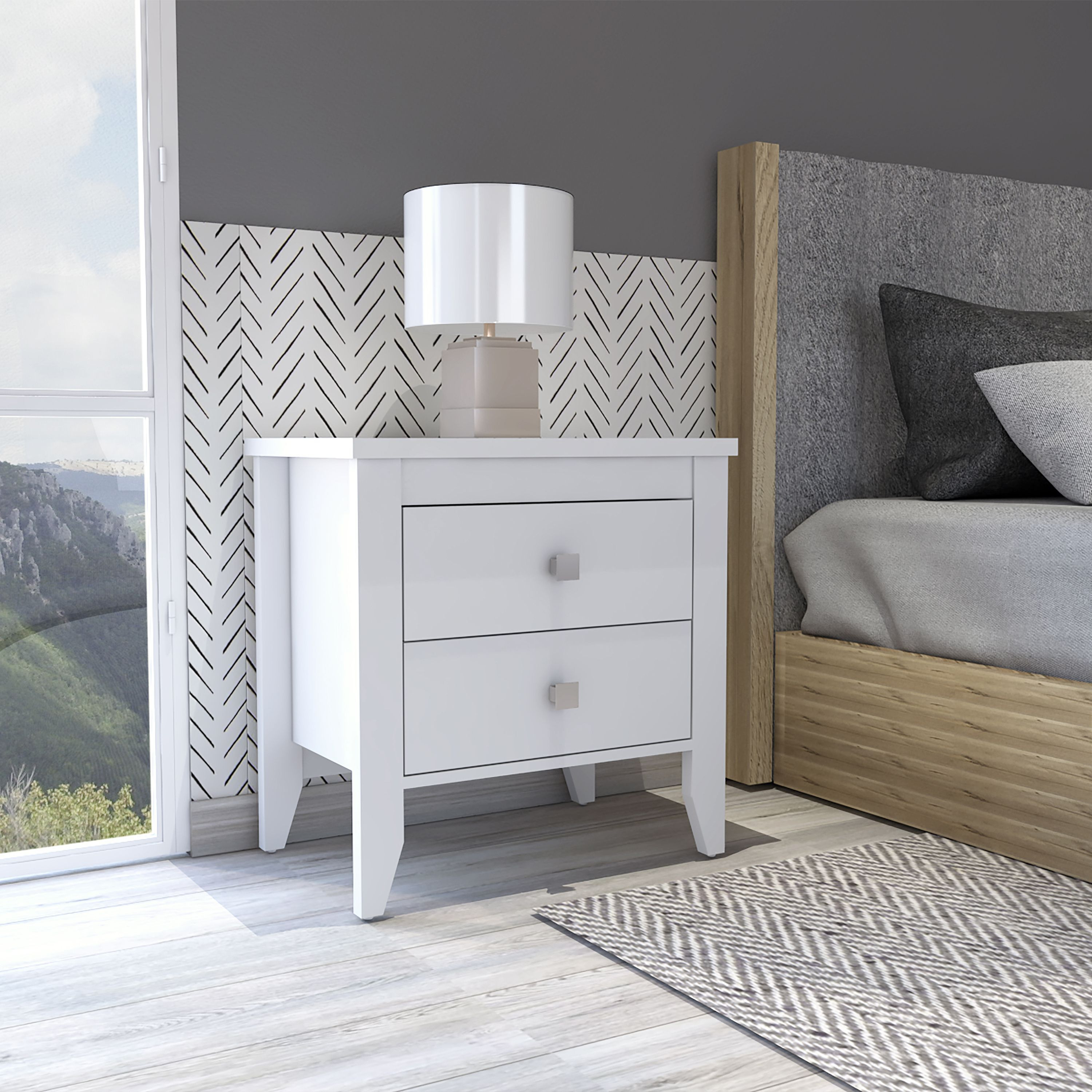 Windsor 2-Drawer Nightstand White(D0102H76Hwx)