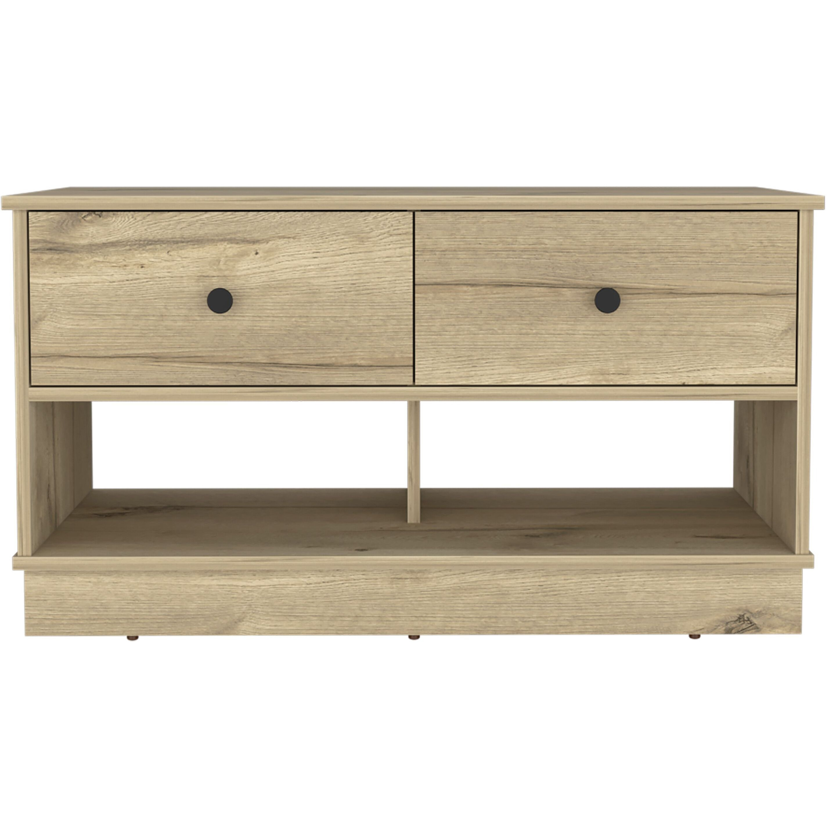 Willamette Rectangle 2-Shelf 2-Drawer Storage Bench Light Oak(D0102H76Xnj)