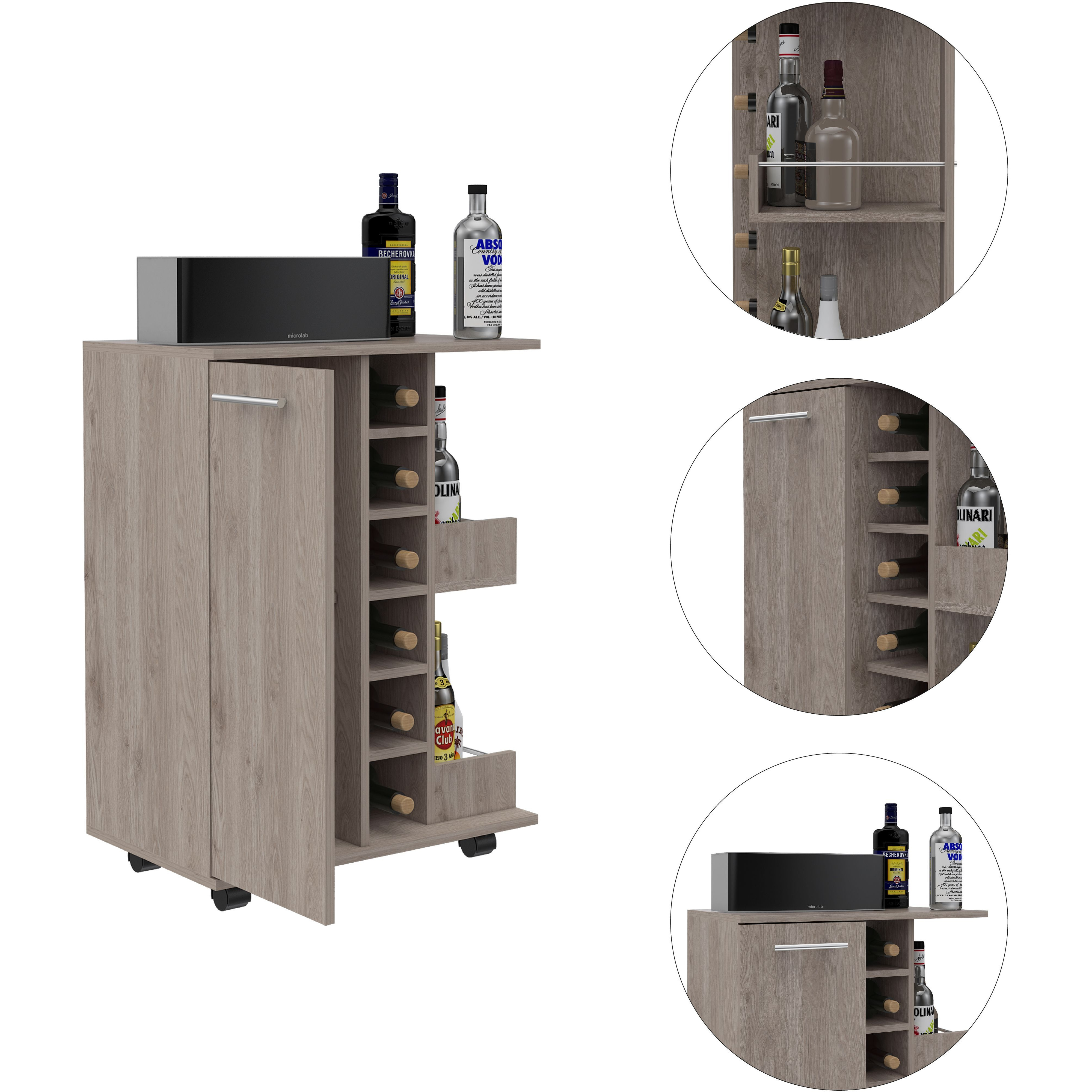 Bartlet 2-Shelf 6-Bottle Bar Cart With Division Light Oak(D0102H7679X)