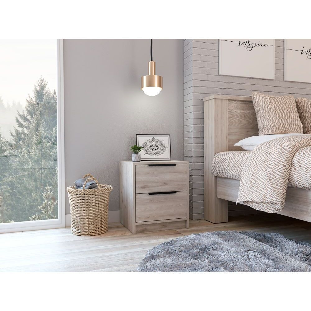 Cannon 2-Drawer Nightstand Light Grey(D0102H767E2)