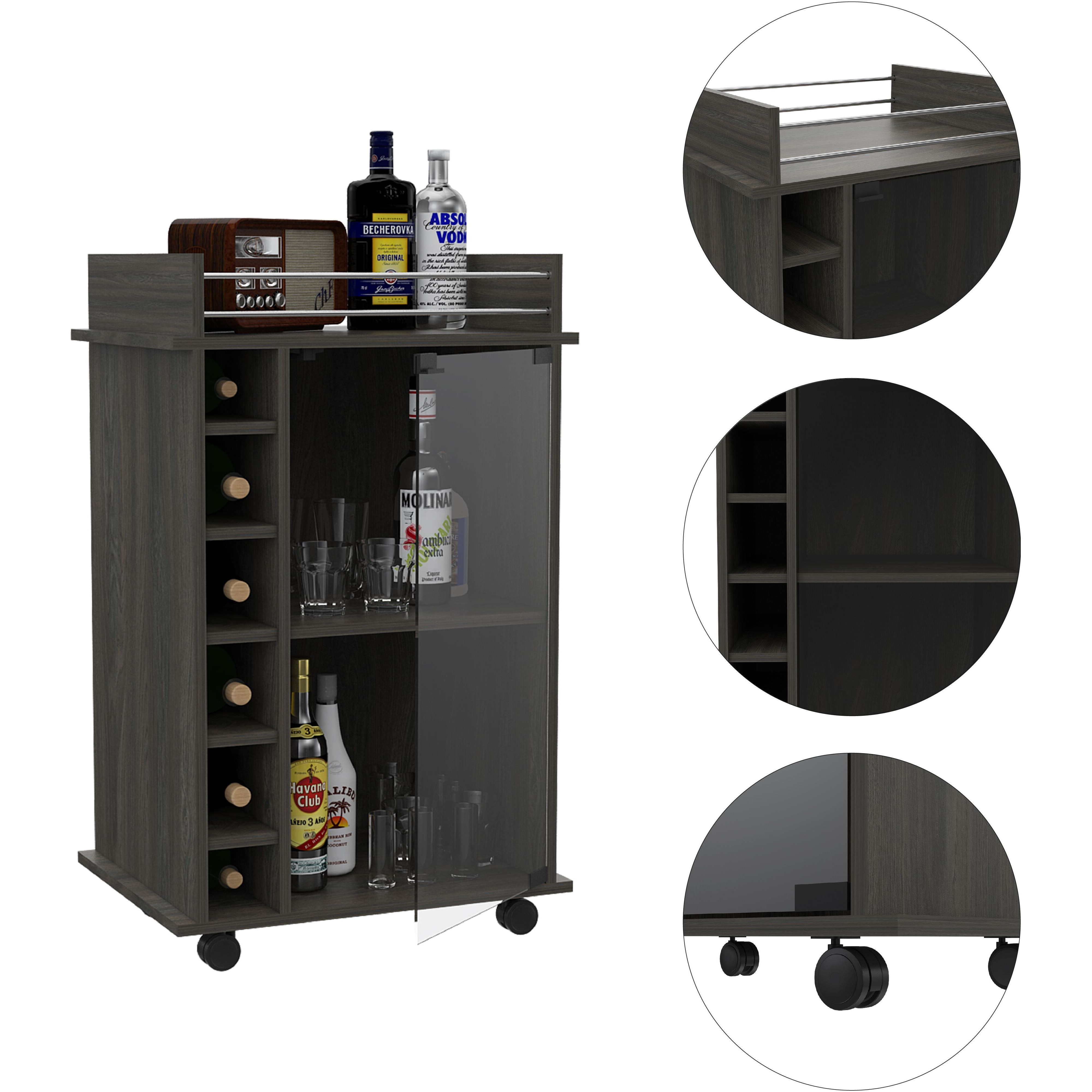 Savannah 6-Bottle 3-Shelf Bar Cart Carbon Espresso(D0102H767R8)