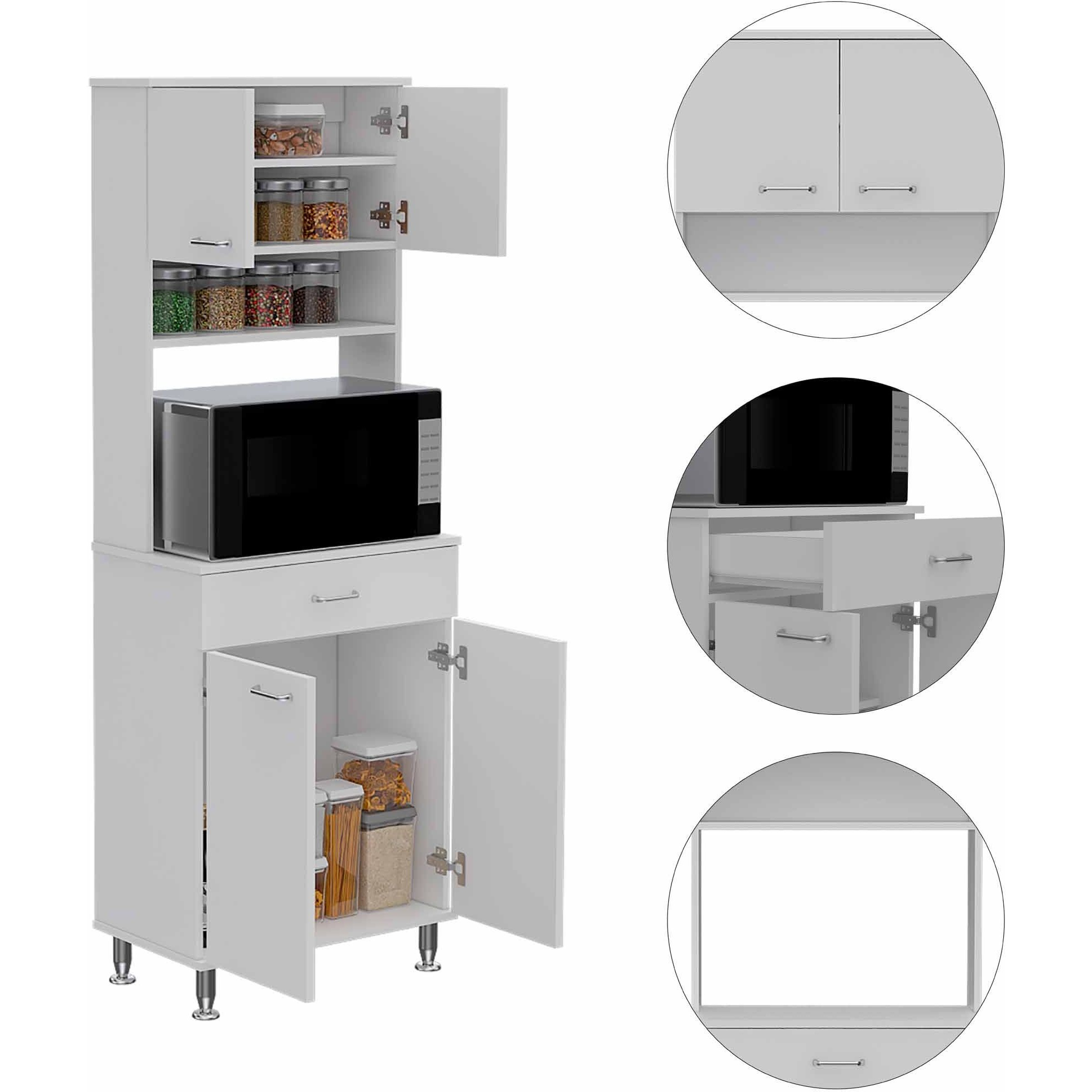 Santa Maria 1-Drawer 1-Shelf Area Pantry With Adjustable Metal Legs White(D0102H76Hgp)