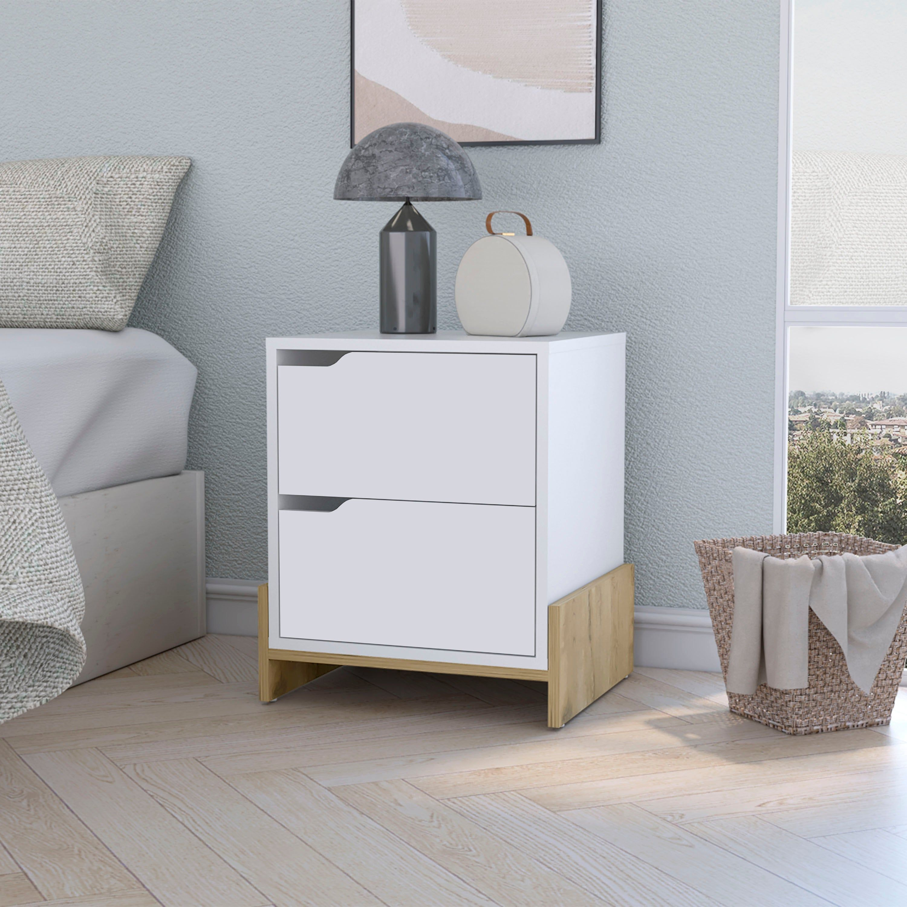 Ralston 2-Drawer Nightstand In White And Macadamia(D0102H55L0P)