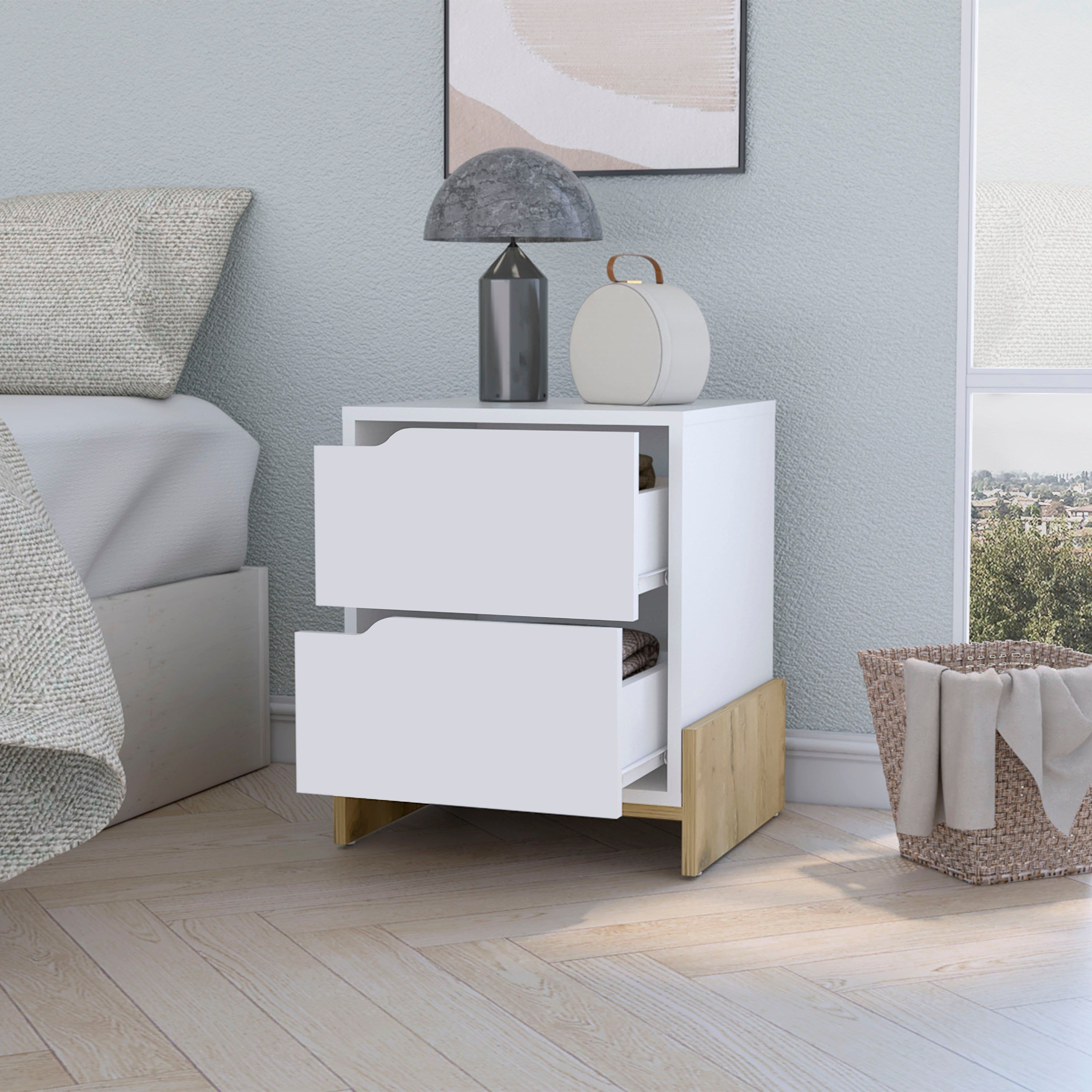 Ralston 2-Drawer Nightstand In White And Macadamia(D0102H55L0P)