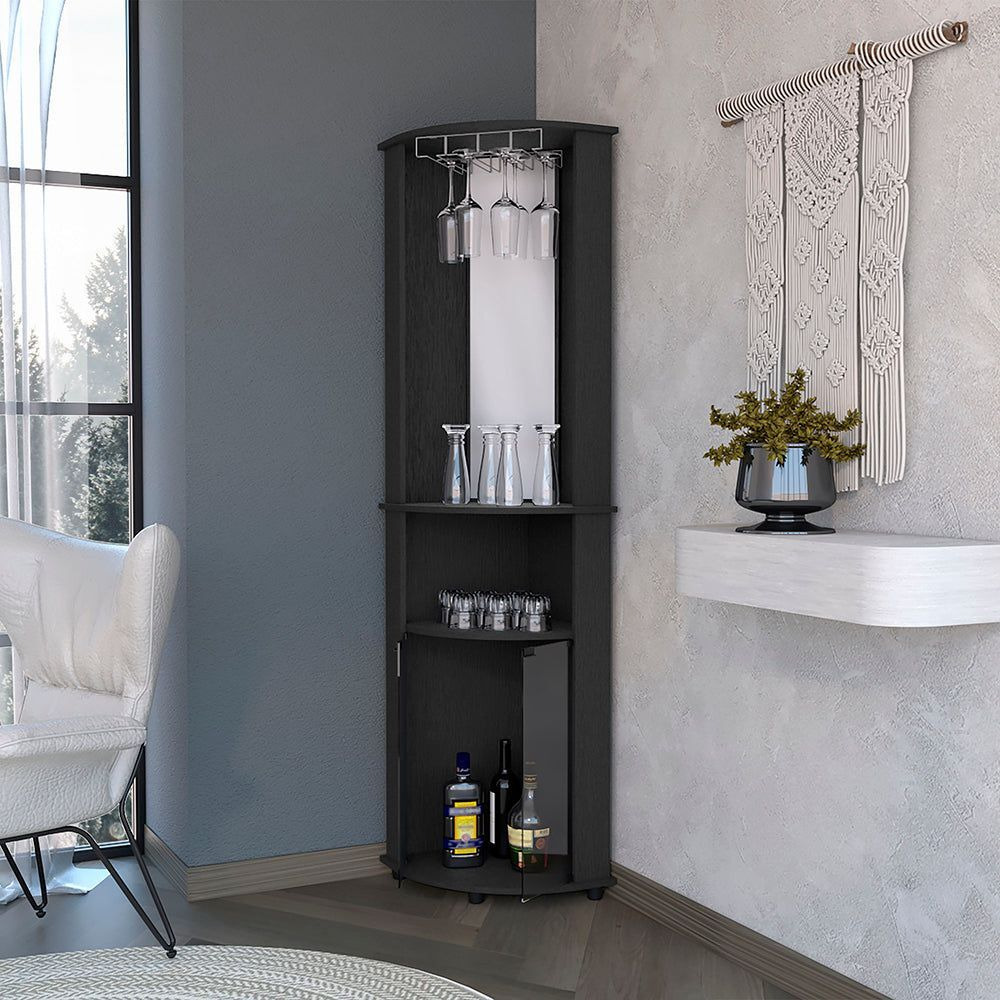 Kempwell 2-Door 2-Shelf Corner Bar Cabinet With Glass Rack Black(D0102H5Qil6)