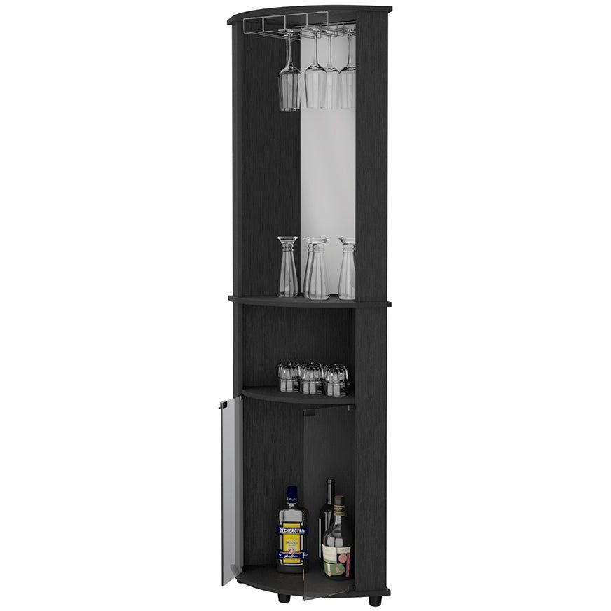 Kempwell 2-Door 2-Shelf Corner Bar Cabinet With Glass Rack Black(D0102H5Qil6)