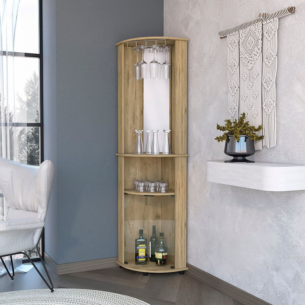 Kempwell 2-Door 2-Shelf Corner Bar Cabinet With Glass Rack Macadamia(D0102H5Q292)