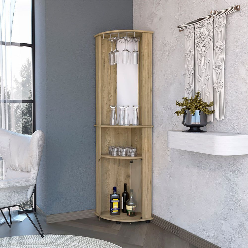 Kempwell 2-Door 2-Shelf Corner Bar Cabinet With Glass Rack Macadamia(D0102H5Q292)