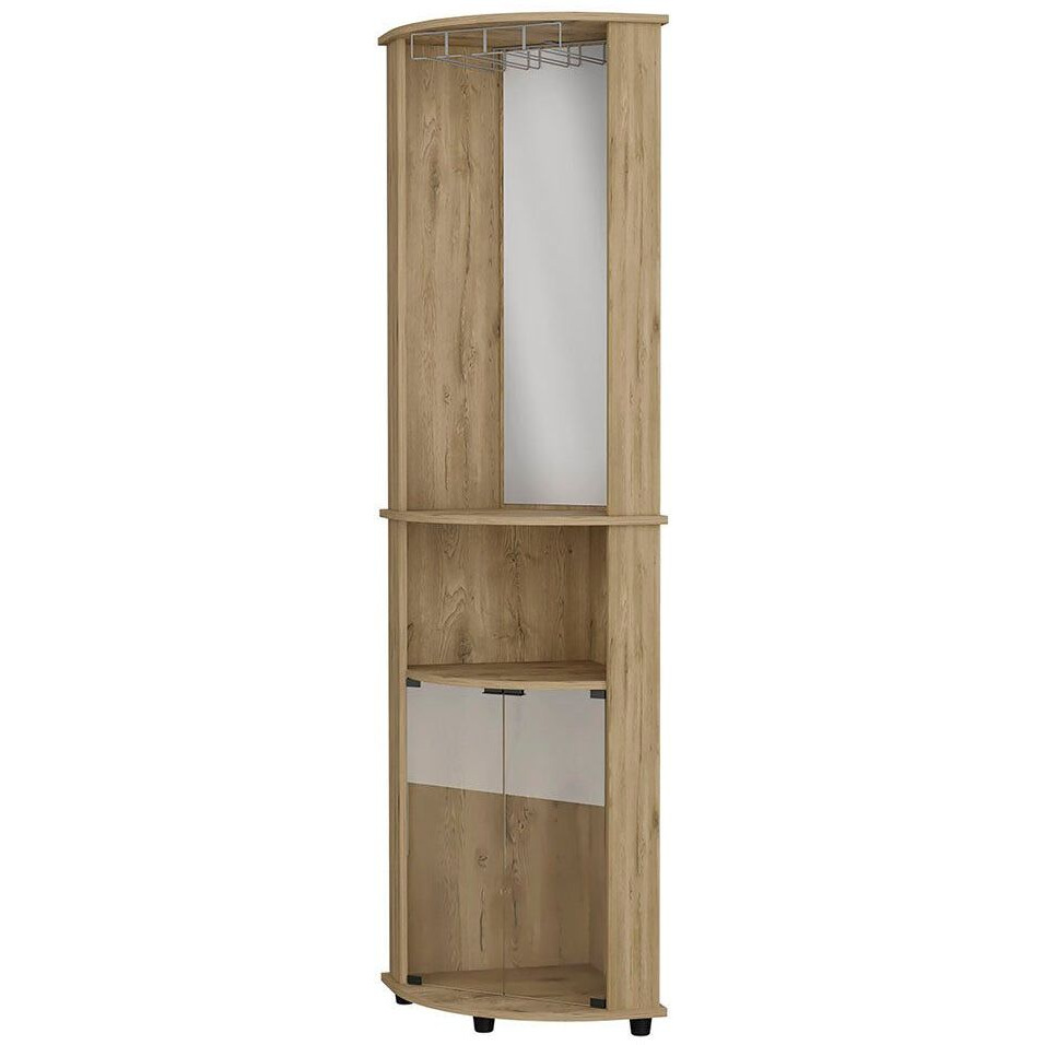 Kempwell 2-Door 2-Shelf Corner Bar Cabinet With Glass Rack Macadamia(D0102H5Q292)