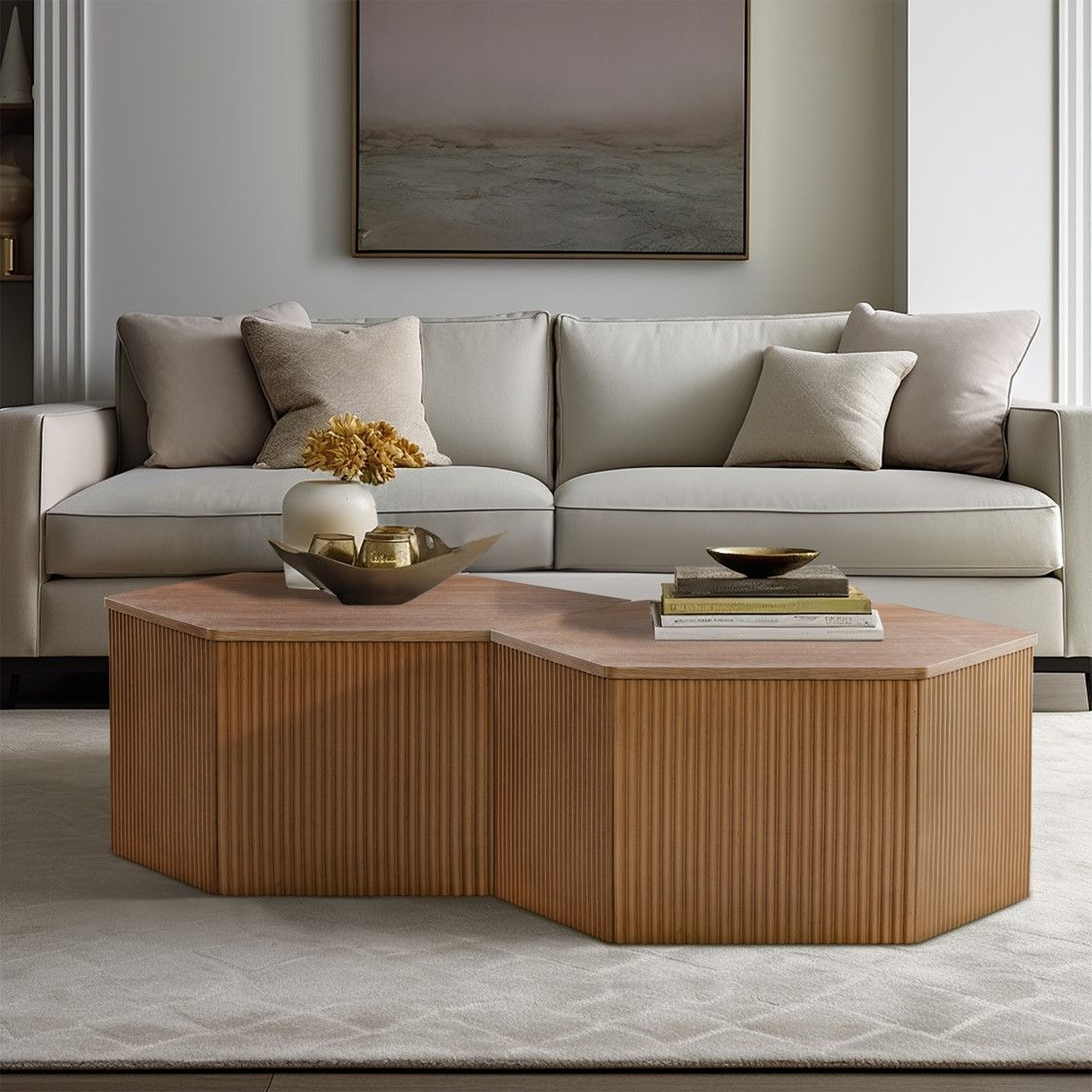 Honey Fluted Hexagon Coffee Table(D0102Hr7A38)