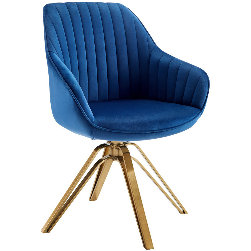 23 Blue Velvet And Gold Swivel Arm Chair