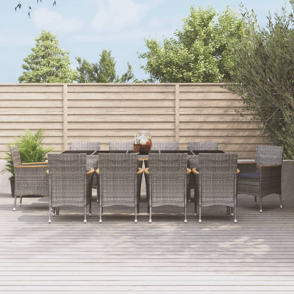 Vidaxl 11 Piece Patio Dining Set With Cushions Gray Poly Rattan