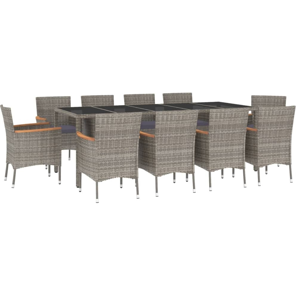 Vidaxl 11 Piece Patio Dining Set With Cushions Gray Poly Rattan