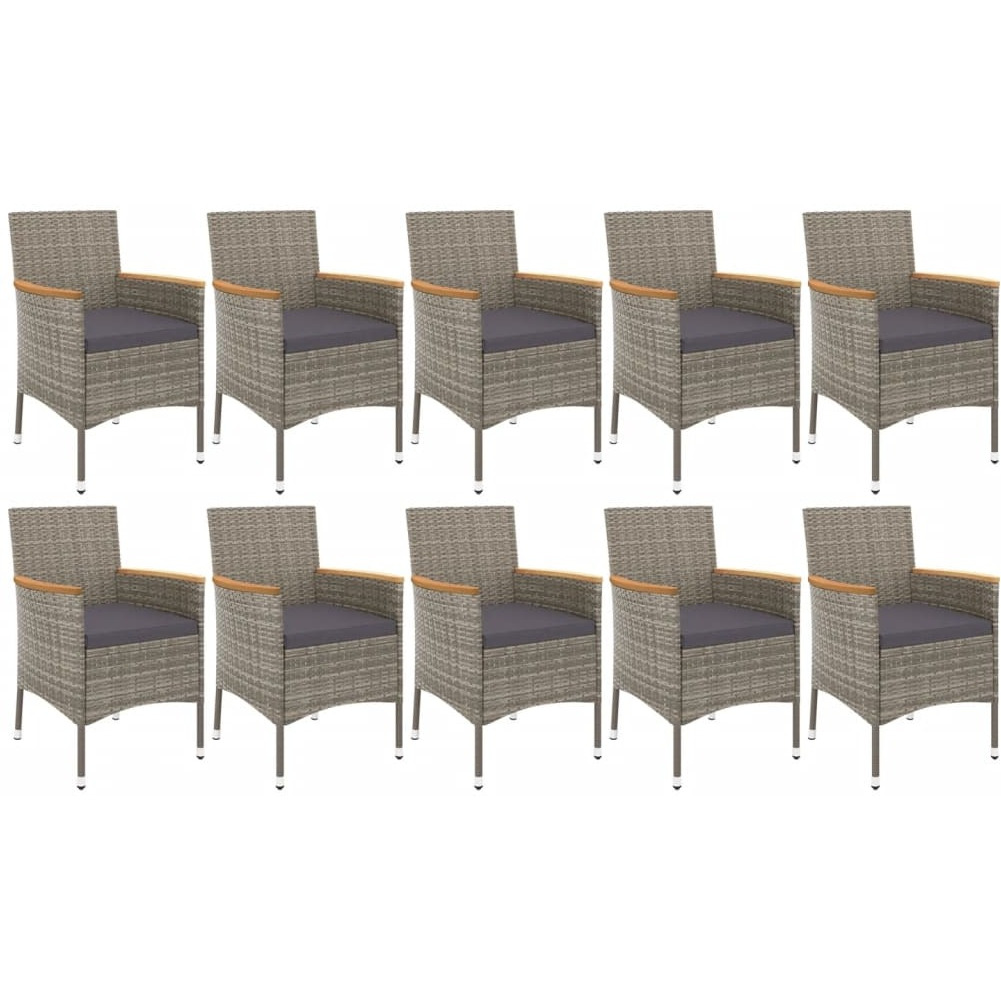 Vidaxl 11 Piece Patio Dining Set With Cushions Gray Poly Rattan