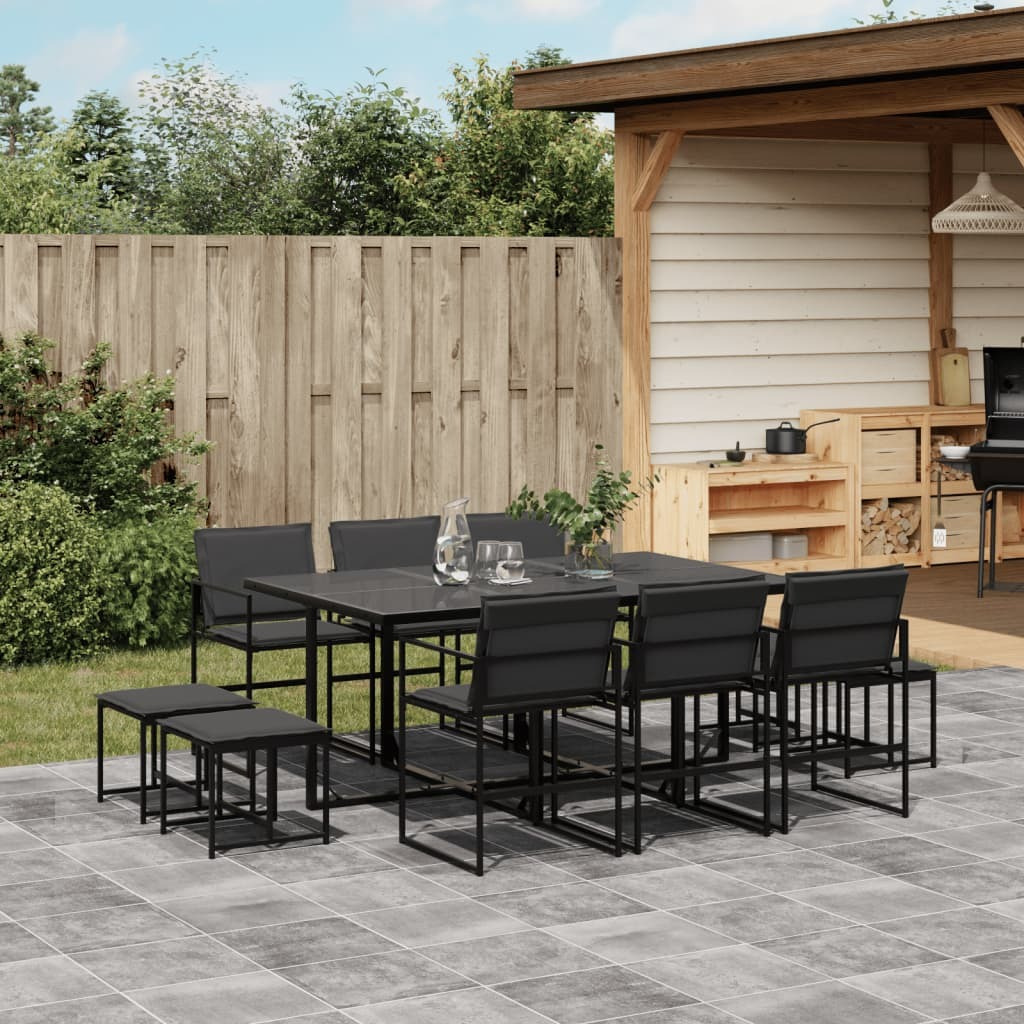 Vidaxl 11 Piece Patio Dining Set With Cushions Black Textilene