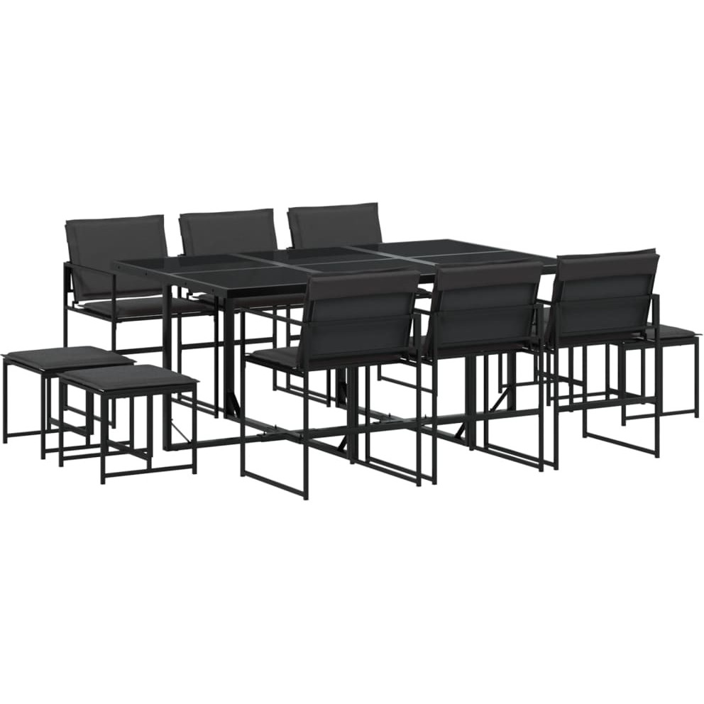 Vidaxl 11 Piece Patio Dining Set With Cushions Black Textilene