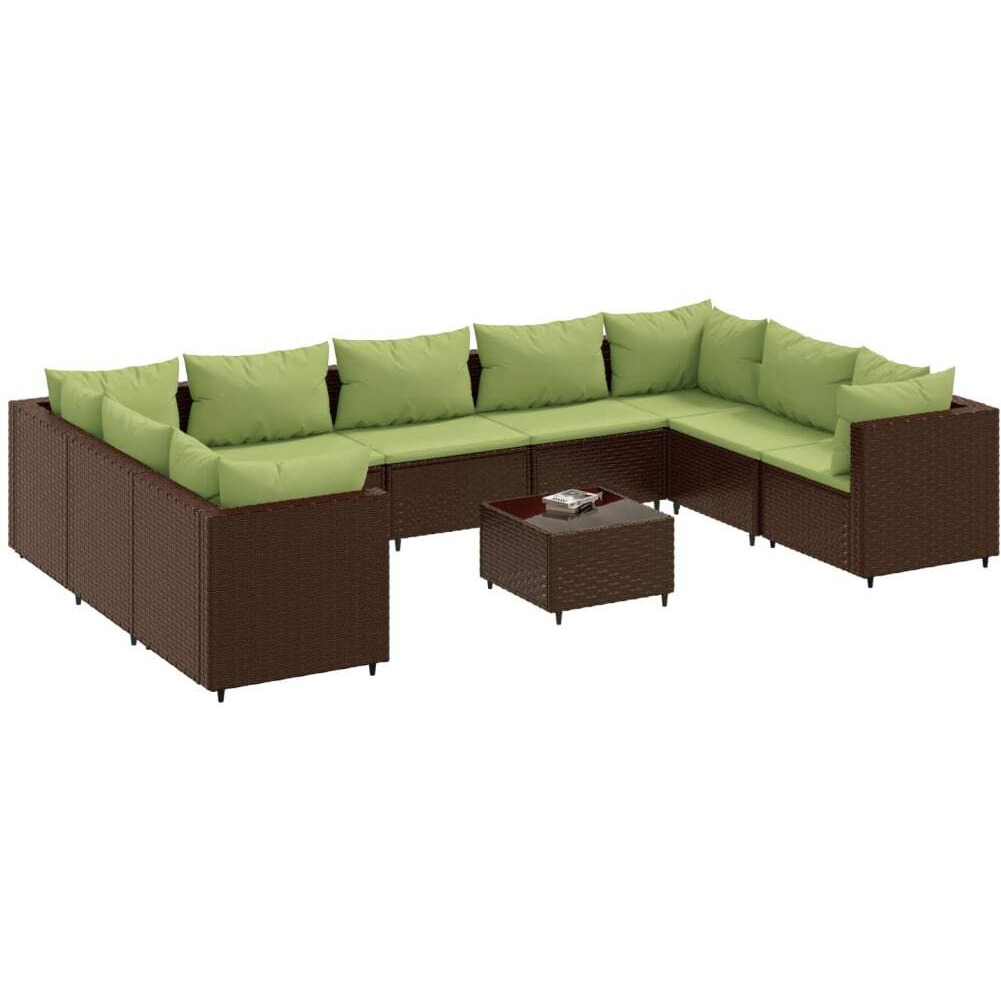 Vidaxl 10 Piece Patio Lounge Set With Cushions Brown Poly Rattan