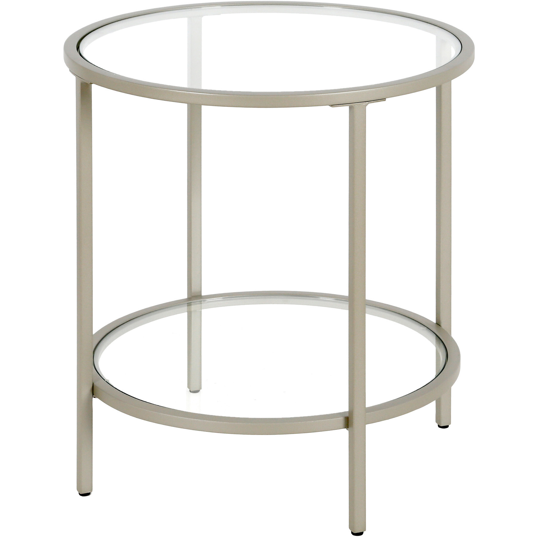 22"" Nickel And Clear Glass And Steel Round End Table With Shelf