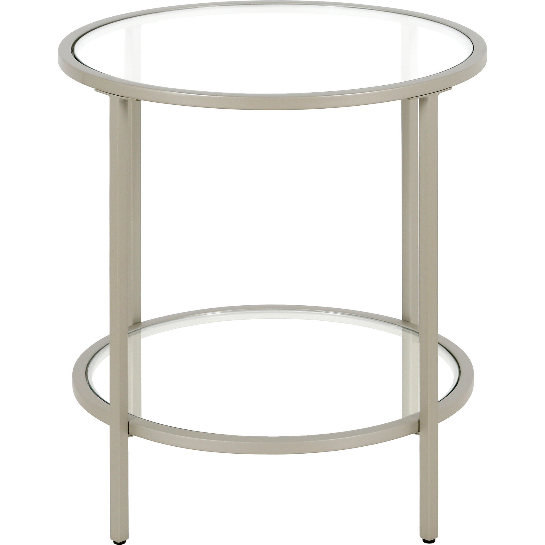 22"" Nickel And Clear Glass And Steel Round End Table With Shelf