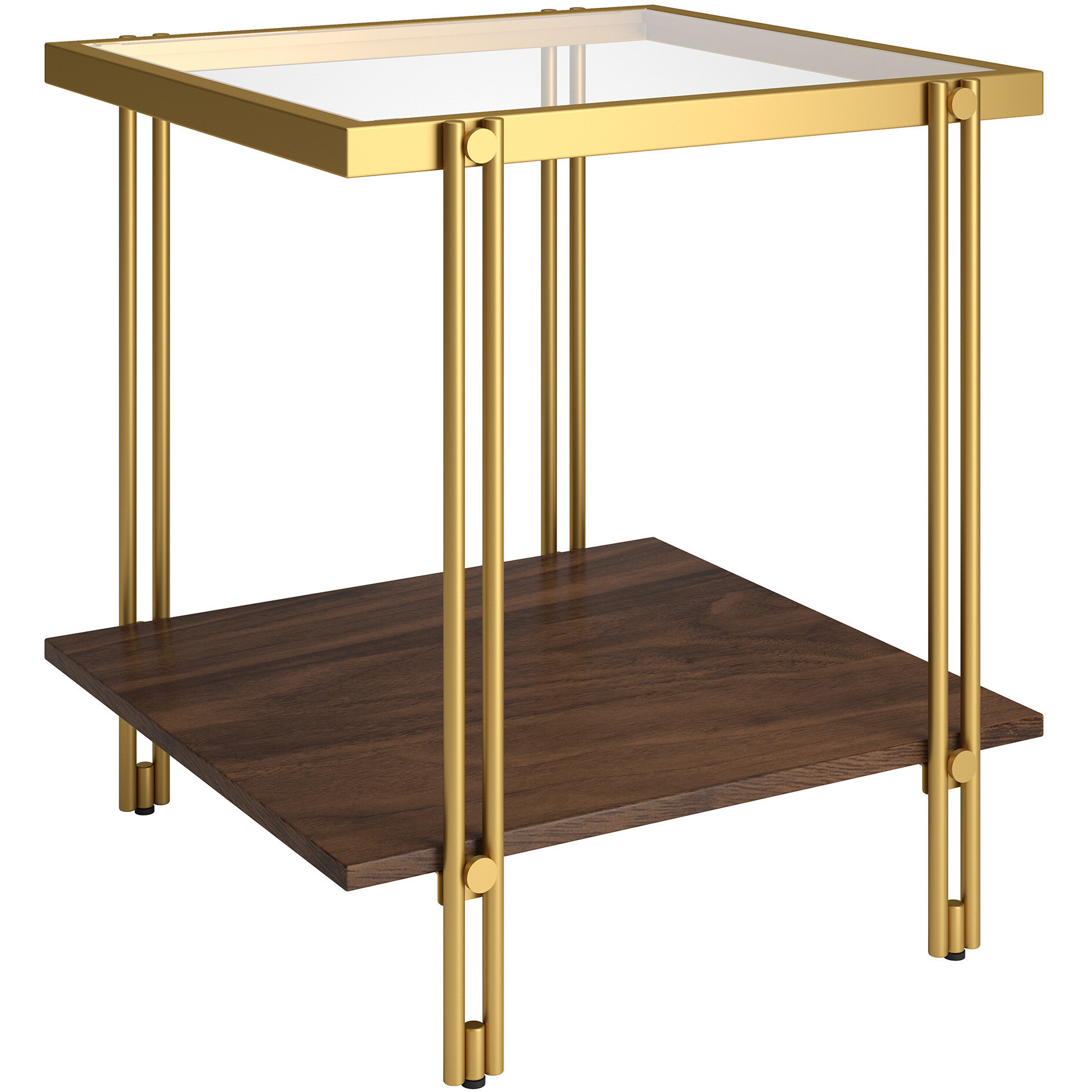 22"" Brass And Clear Glass And Steel Square End Table With Shelf