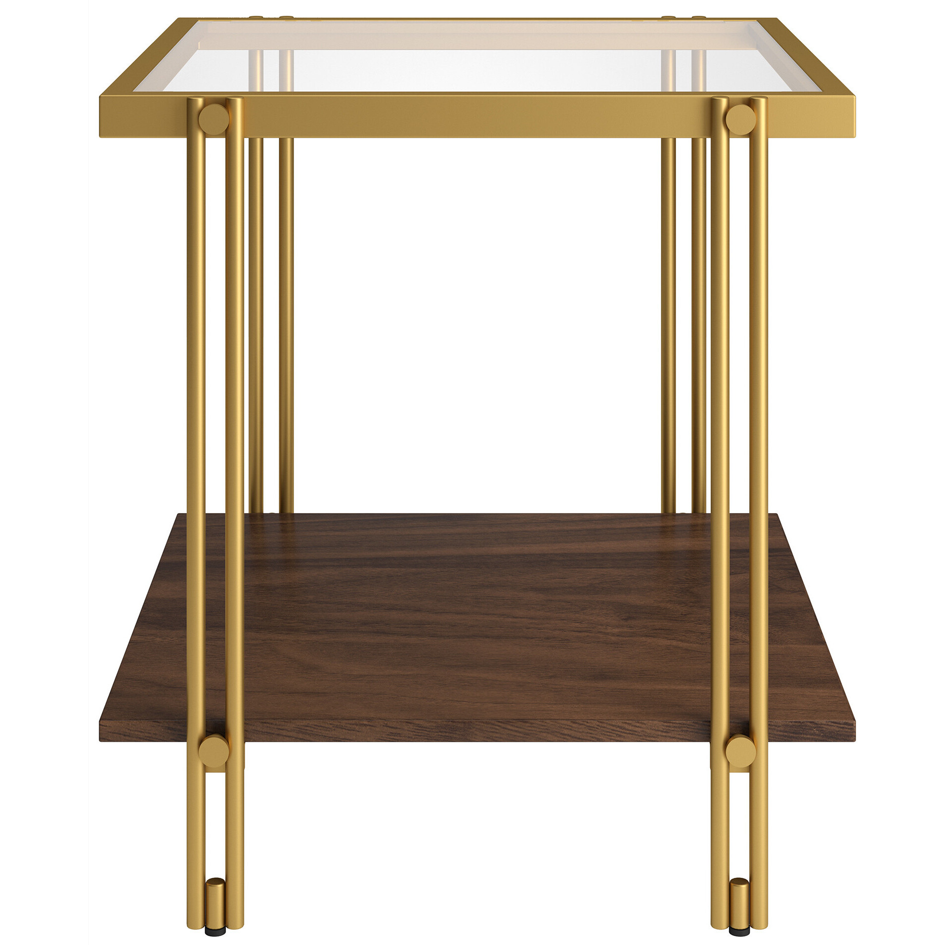 22"" Brass And Clear Glass And Steel Square End Table With Shelf