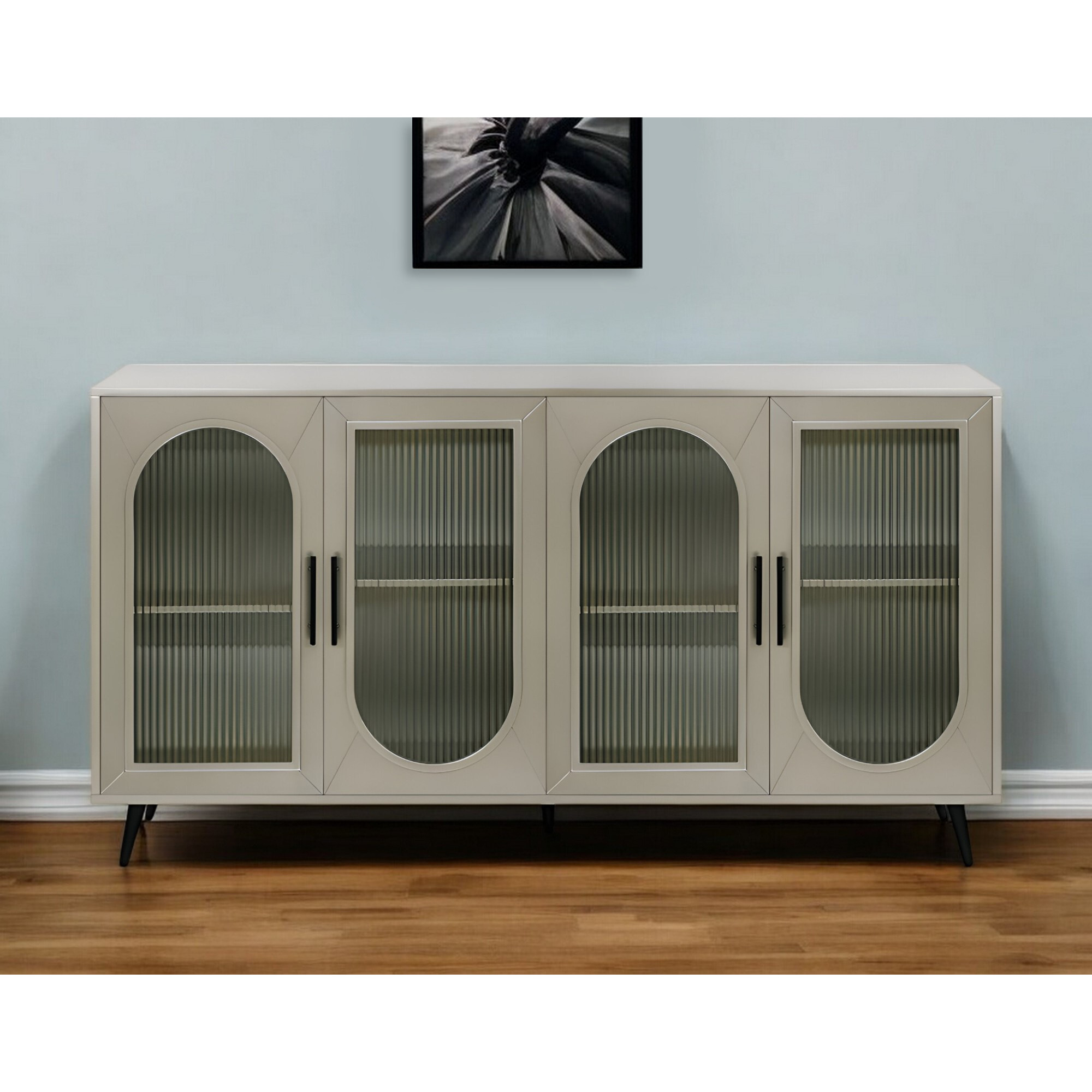 60"" Gold Wood And Glass Sideboard With Four Doors