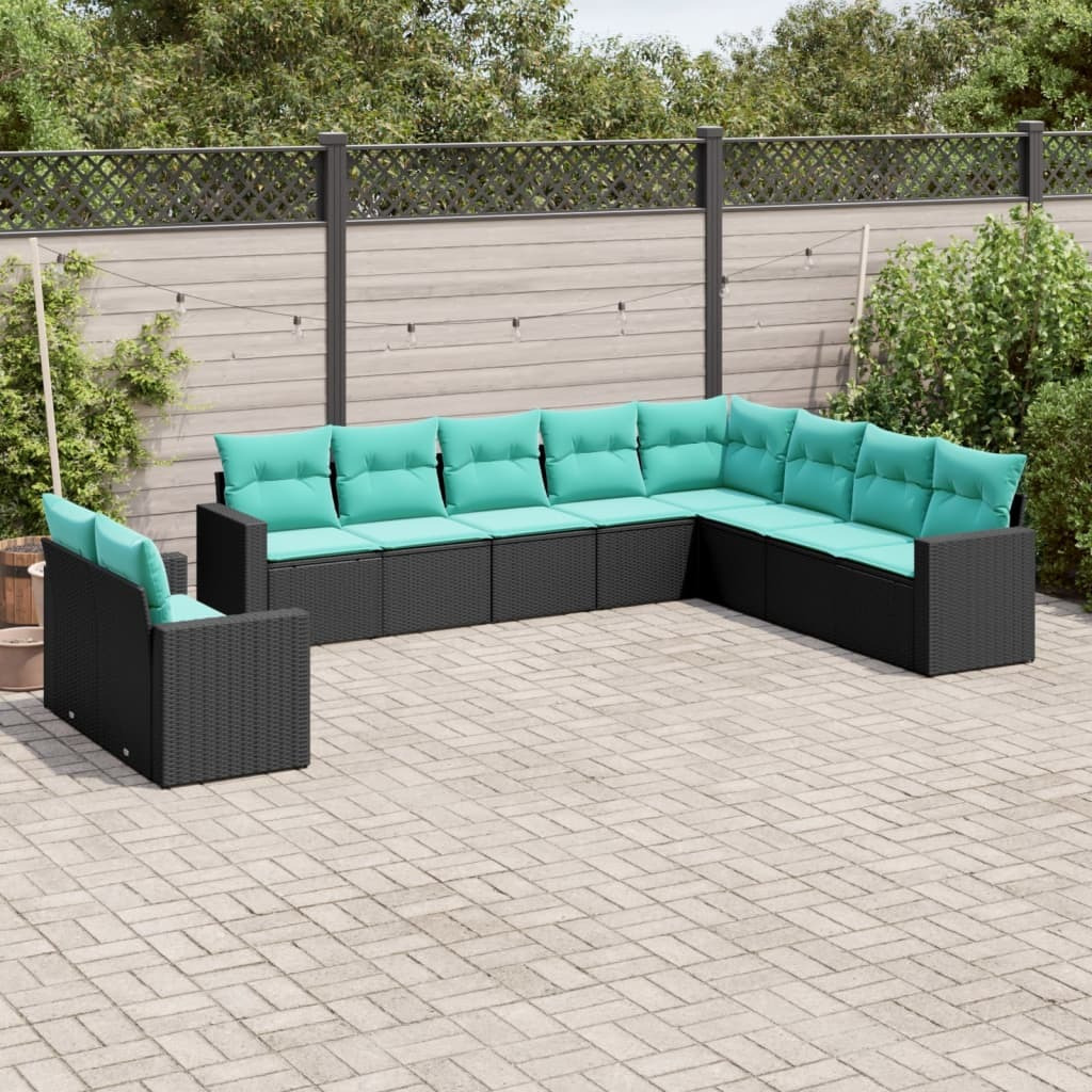 Vidaxl 10 Piece Patio Sofa Set With Cushions Black Poly Rattan